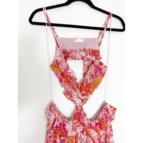 ASTR The Label Palace Floral Cut Out Ruffled Maxi Dress Size Medium Pink Wedding - Picture 4 of 13